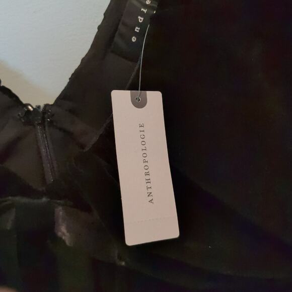NWT Endless Rose Anthropologie Sz L Black Velvet Bow Mini Dress Puff Sleeves - Picture 8 of 9